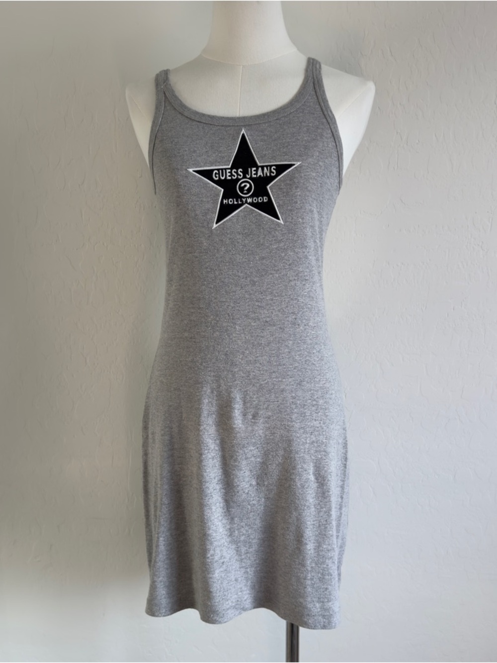 Y2K Guess Grey Tank Mini Dress with Black Logo Accent